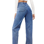 Sarah Express Women's Mid-Waist Straight Leg Jeans - Washed Cotton Denim S-5XL Available in 9 Colors