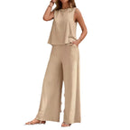 Sarah Express Women's Sleeveless Round Neck Top & Pants Two Piece Casual Set Street Style