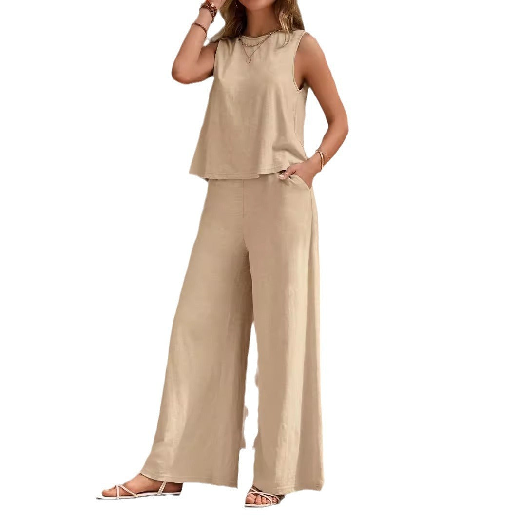 Sarah Express Women's Sleeveless Round Neck Top & Pants Two Piece Casual Set Street Style