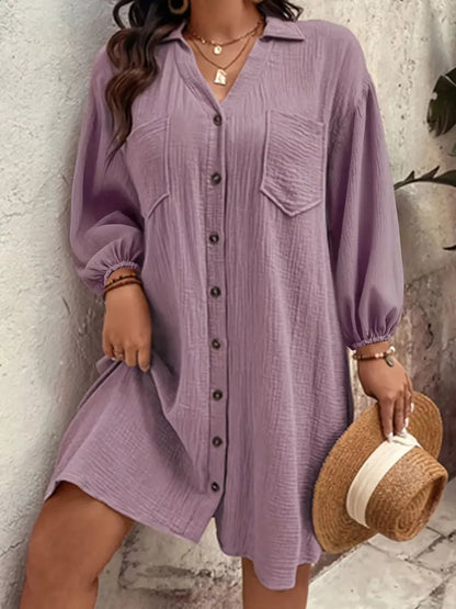 Sarah Express Women's Plus Size Casual Button-Down Shirt Dress Purple