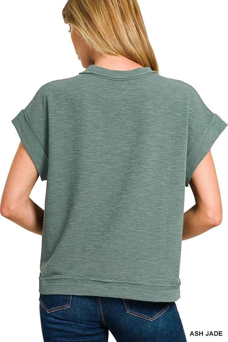 Sarah Express Women's Cotton Slub Short Sleeve Tee and Pants Set - Zenana Loungewear