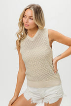 Sarah Express Women's Knitted Beaded Pearl V Neck Sleeveless Top