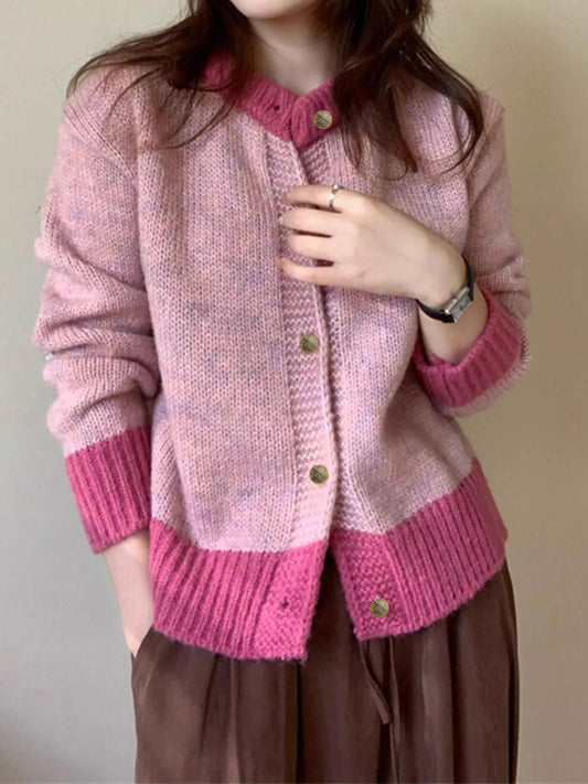 Sarah Express Women's Color Block Button Up Cardigan Pink One Size