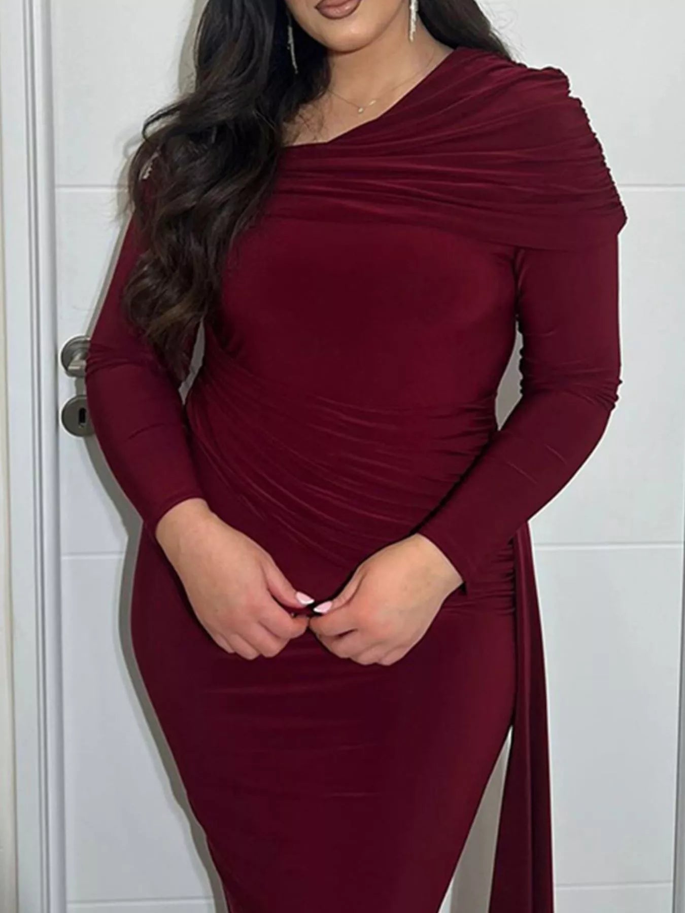 Sarah Express Women's One-Shoulder Ruched Maxi Dress