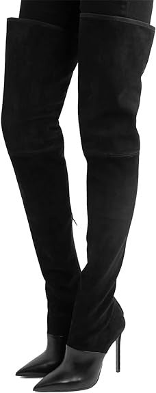 Sarah Express Women's Over-the-Knee Suede Boots - Stiletto Heel Pointed Toe Stretch Boots Black