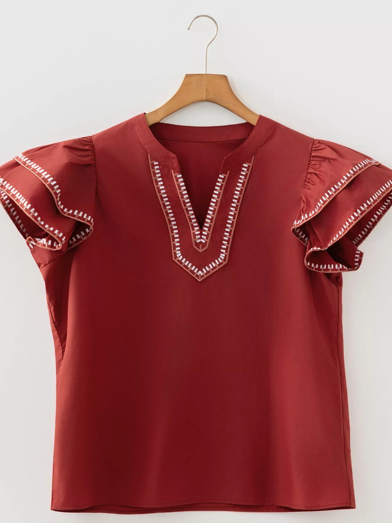 Sarah Express Women's Contrast Trim Flutter Sleeve V-Neck Blouse