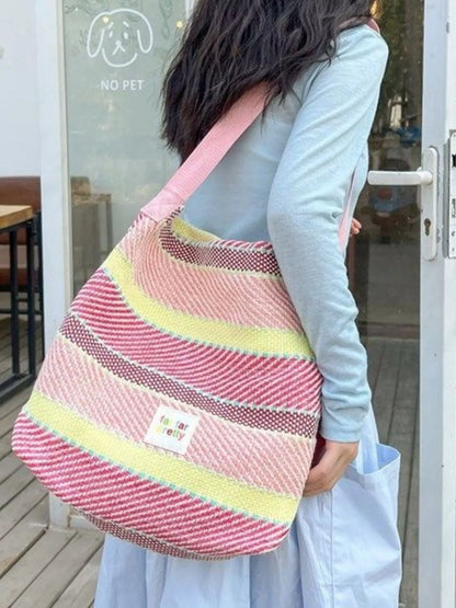 Trendsi Women's Striped Woven Shoulder Bag with Adjustable Strap