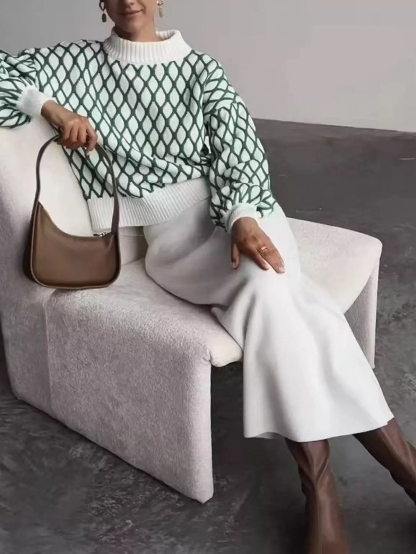 Sarah Express Women's Geometric Pattern Turtleneck Sweater