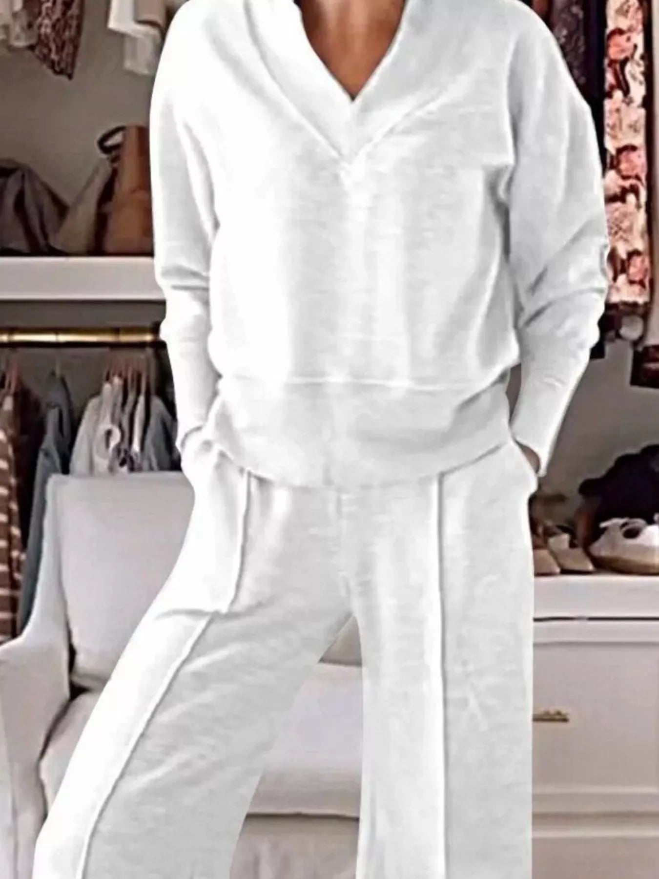 Sarah Express Women's Cozy V-Neck Top and Pants Lounge Set