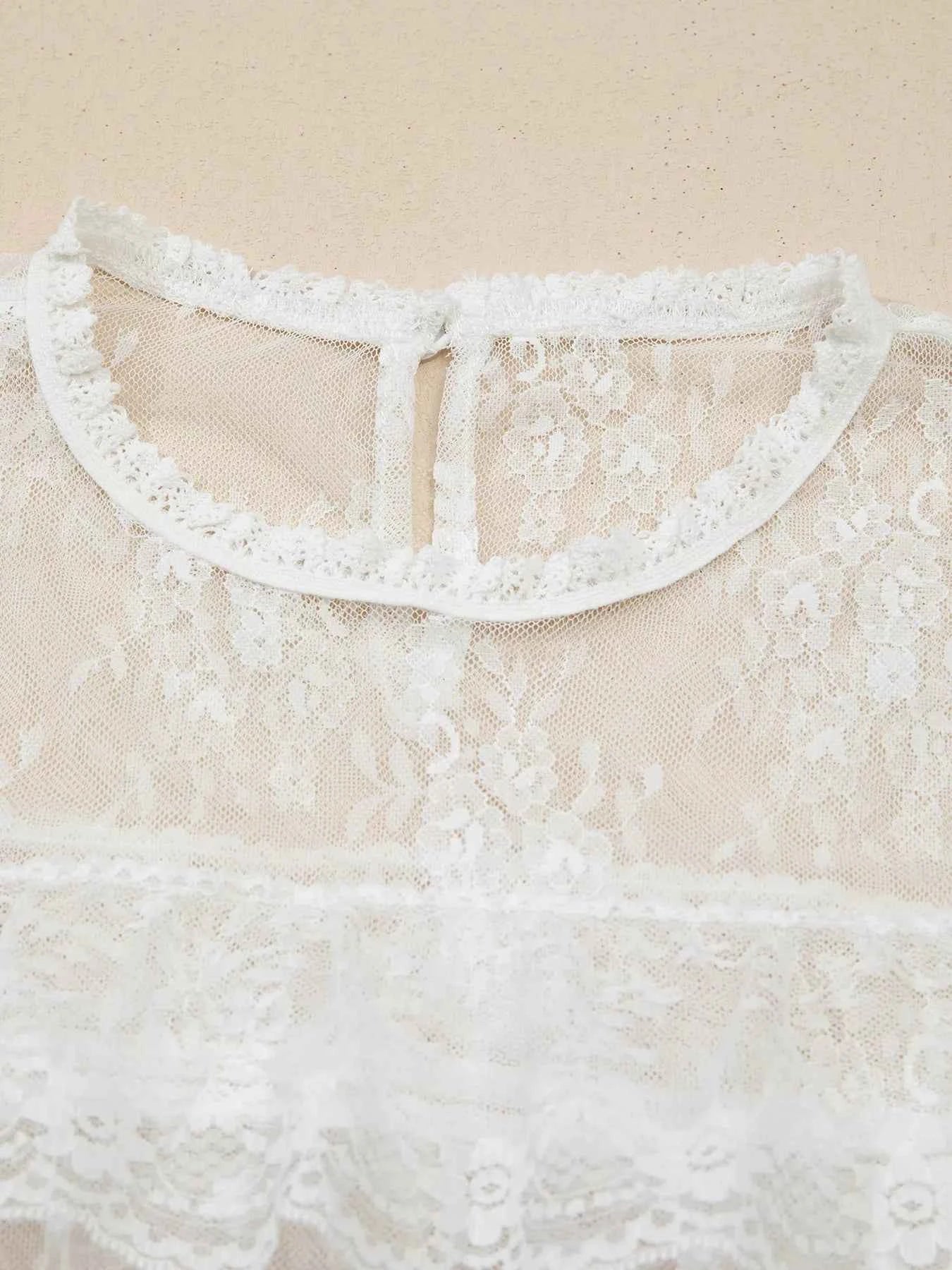 Sarah Express Women's Sheer Floral Lace Ruffle Tiered Blouse Set - 2 Piece