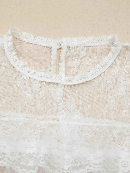 Sarah Express Women's Sheer Floral Lace Ruffle Tiered Blouse Set - 2 Piece