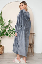 Sarah Express Women’s Plus Size Hooded Midi Lounge Dress with Pockets