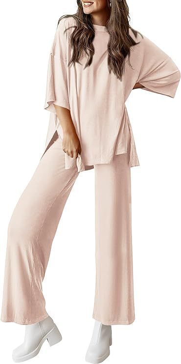 Sarah Express Two Piece Pullover Top Wide Leg Pants Set Polyester