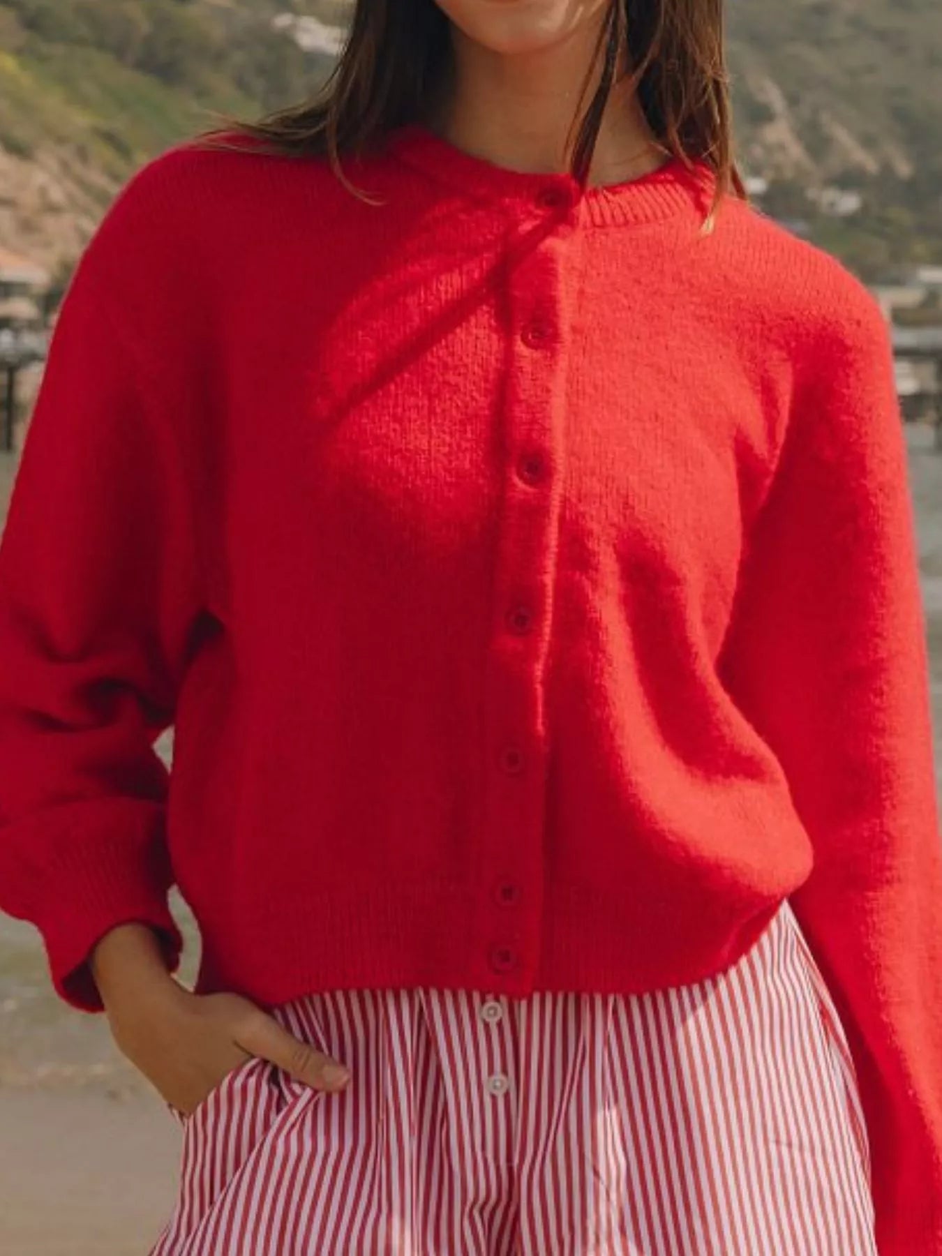 Sarah Express Women's Button-Down Knit Cardigan Red