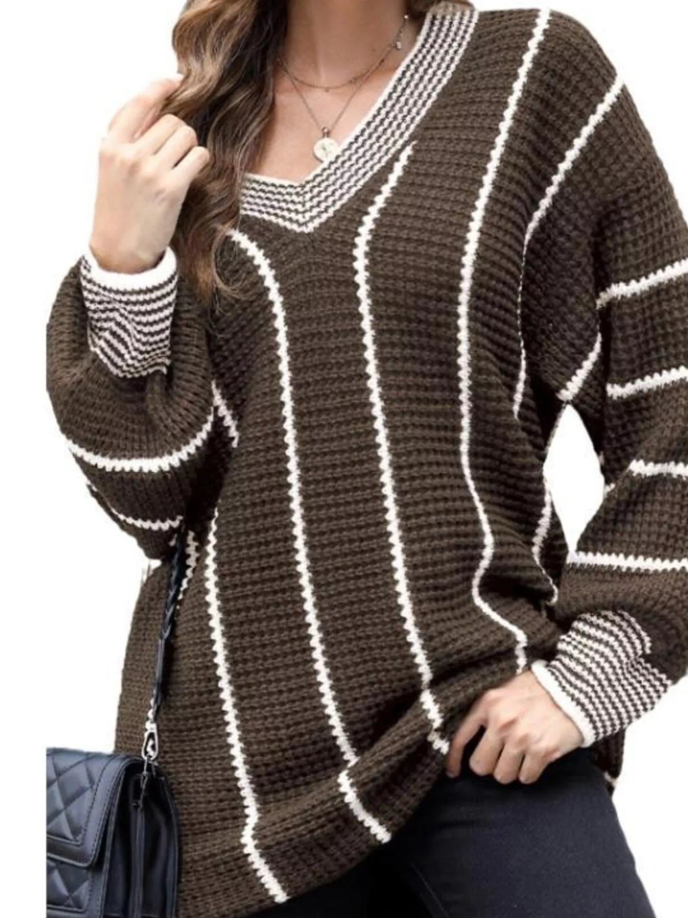Sarah Express Women's V-Neck Textured Knit Sweater Plus Size