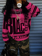 Sarah Express Women's Printed Drop Shoulder Long Sleeve T-Shirt - Oversized Fit