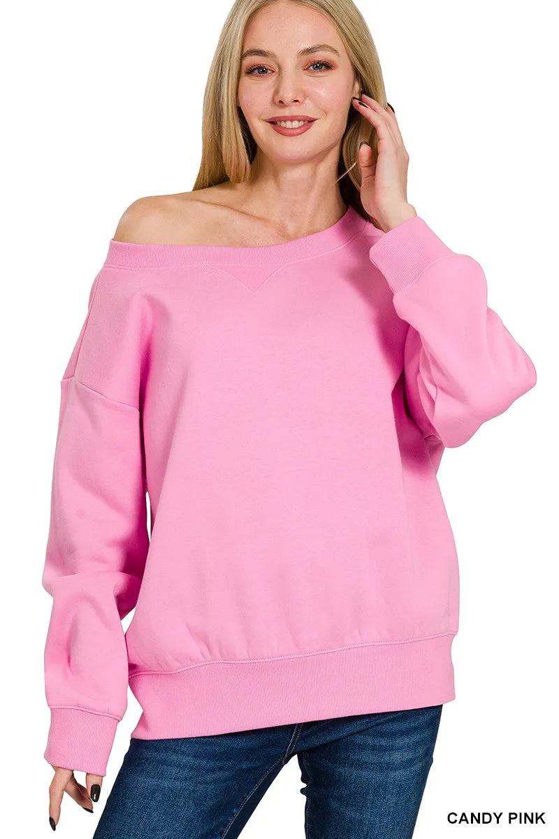 Trendsi Zenana Fleece Boat Neck Sweatshirt CANDY PINK