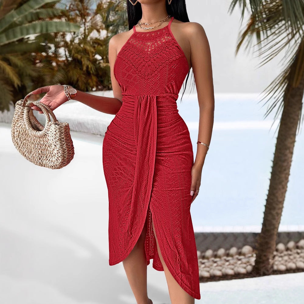 Sarah Express Asymmetric Halter Dress Sleeveless Street Style Mid Length