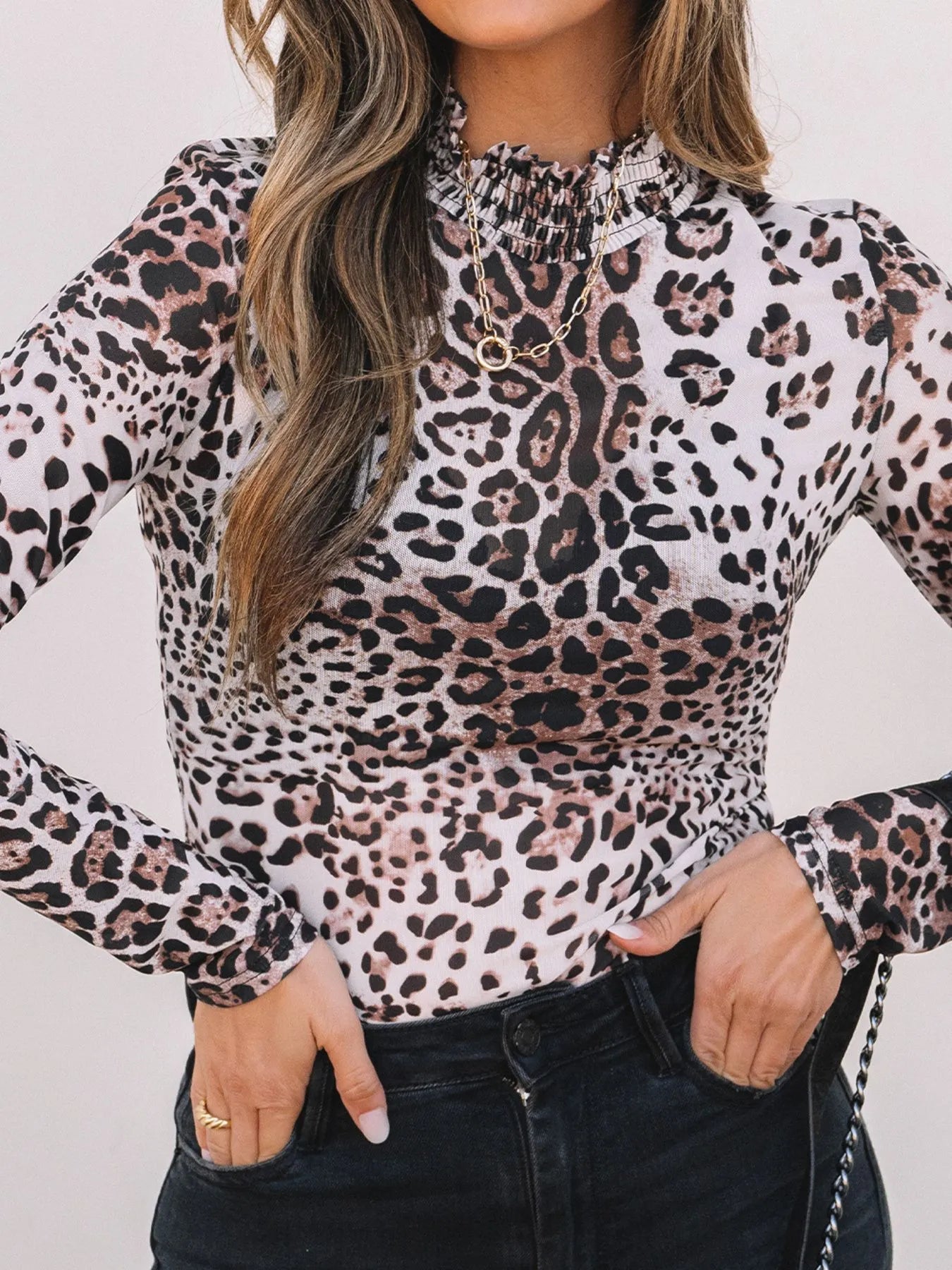 Sarah Express Women's Leopard Print Long Sleeve Mock Neck Bodysuit