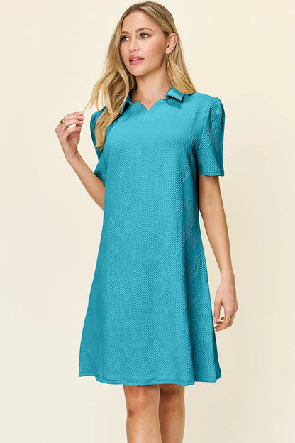 Sarah Express Women's Textured Collared Neck Short Sleeve Dress