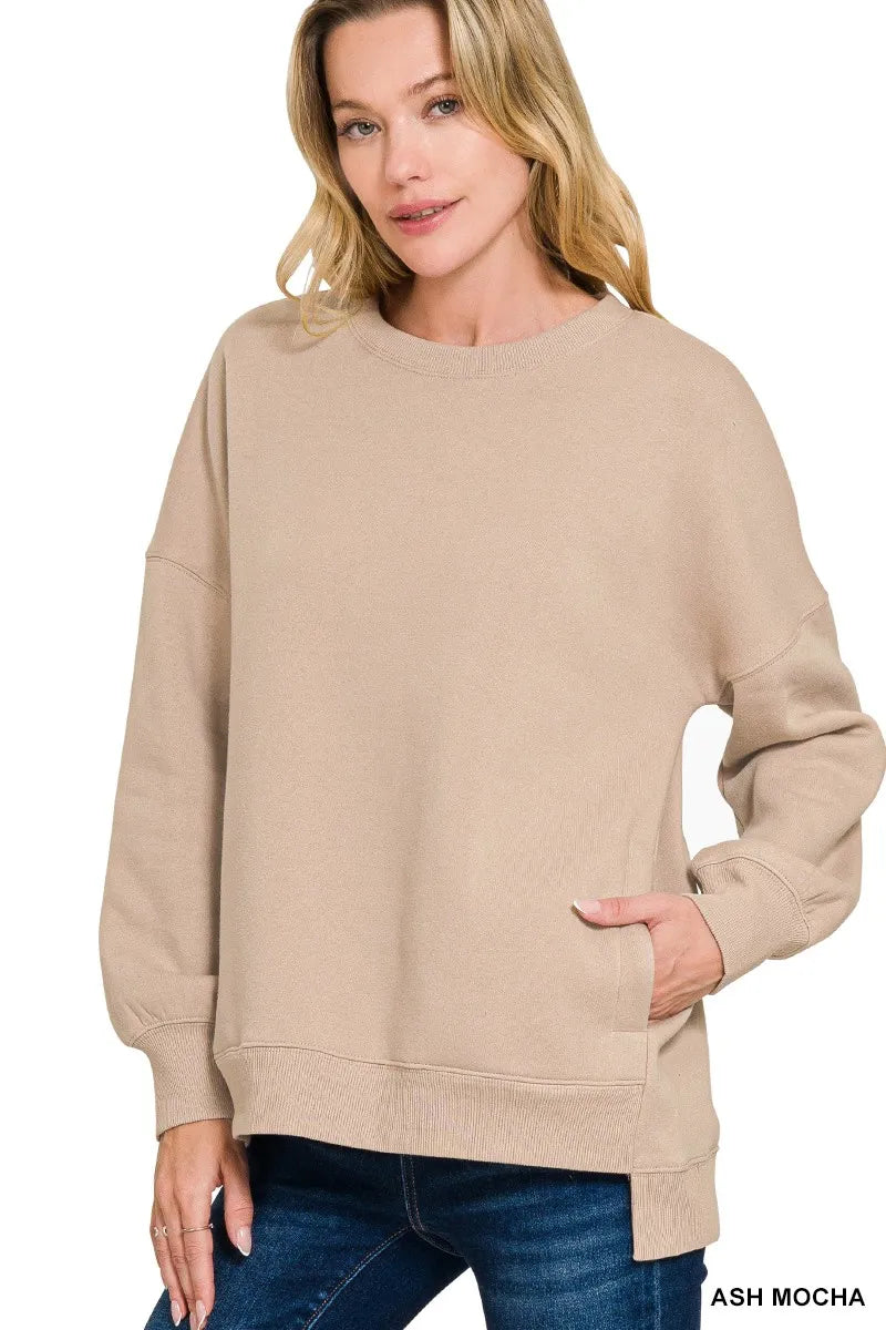 Sarah Express Women's Full Size Fleece Hi-Low Boyfriend Sweatshirt with Pockets Plus Size