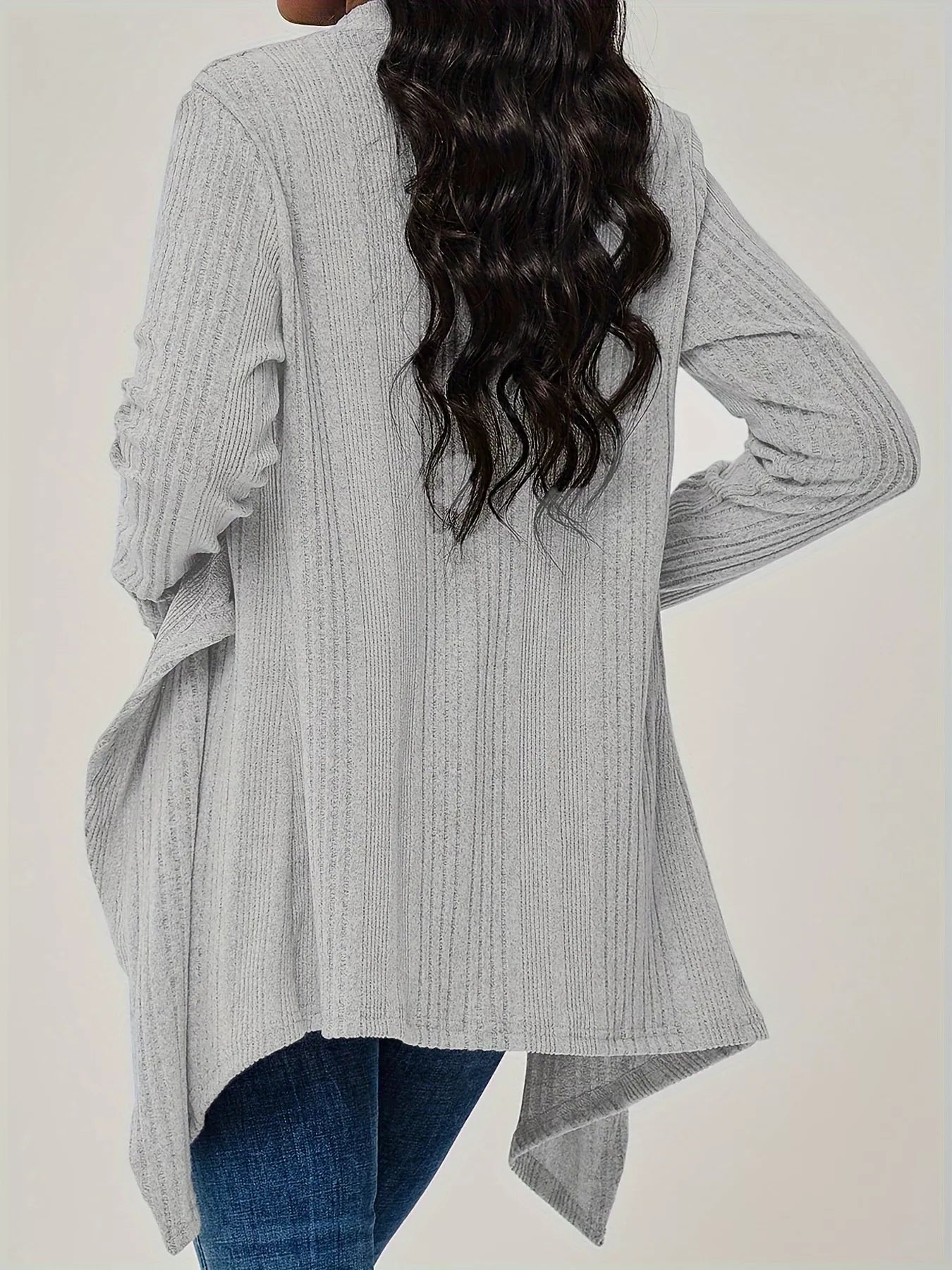 Sarah Express Women's Ribbed Knit Open Front Cardigan - Long Sleeve Lightweight Sweater