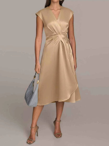 Satin Wrap Midi Dress with Pockets