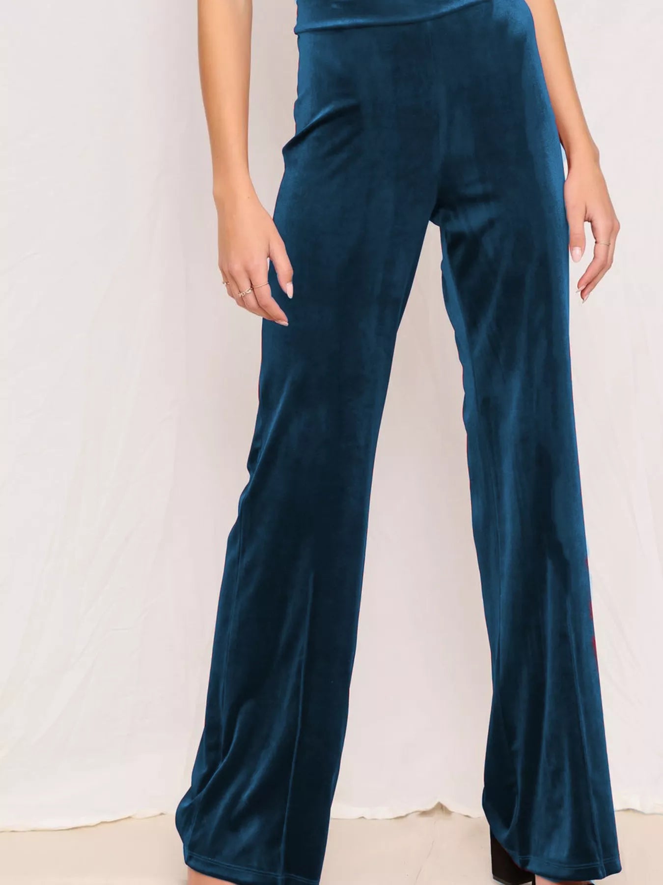 Sarah Express Women's Velvet Wide Leg Pants - High Waist Palazzo Trousers Plus Size French Blue