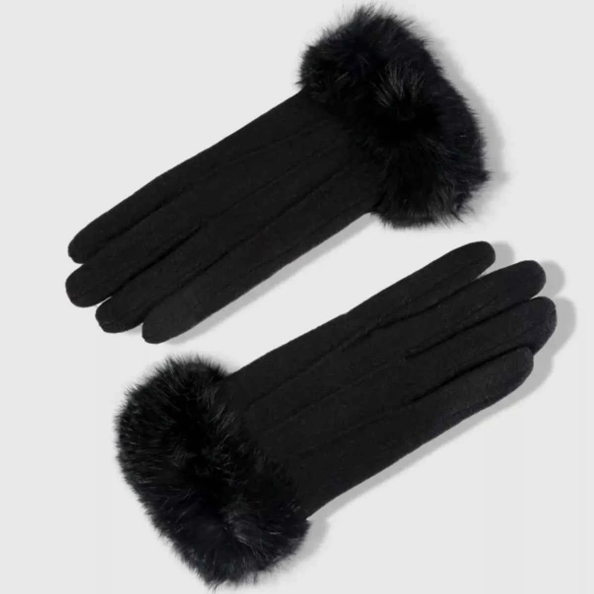 Sarah Express Women's Fur Cuff Gloves - Cozy Winter Accessories Black One Size