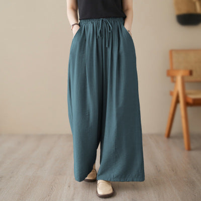 Sarah Express Women's Plus Size Wide Leg Pants Elastic Waist Straight Cotton Casual Trousers