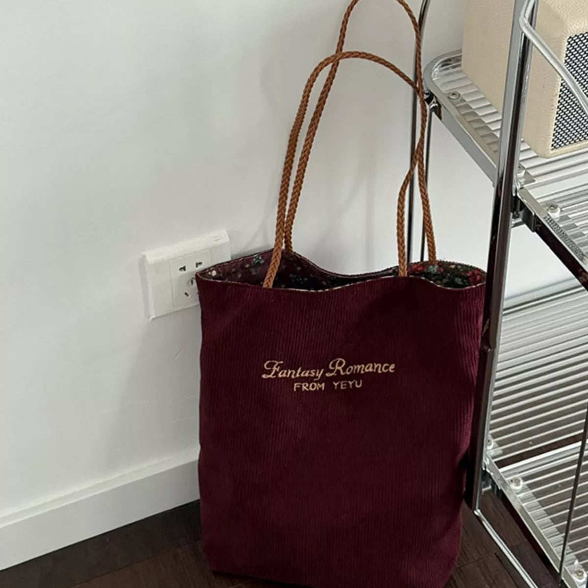 Sarah Express Women's Corduroy Tote Bag - Medium Shoulder Bag Burgundy ONESIZE