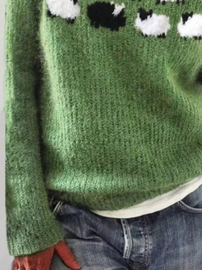 Sarah Express Women's Vintage Patterned Round Neck Sweater Plus Size