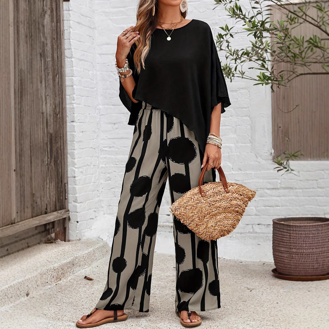Sarah Express Women's Two-Piece Set Abstract Print Top Pants Summer