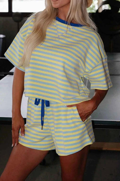 Sarah Express Women's Striped Round Neck Top and Shorts Set