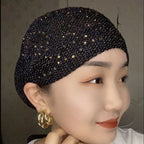 Sarah Express Embellished Toque Beanie Hat Rhinestone Lace Hollow-Out