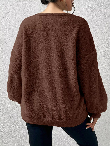 Sarah Express Women's Fleece Round Neck Dropped Shoulder Sweatshirt Plus Size