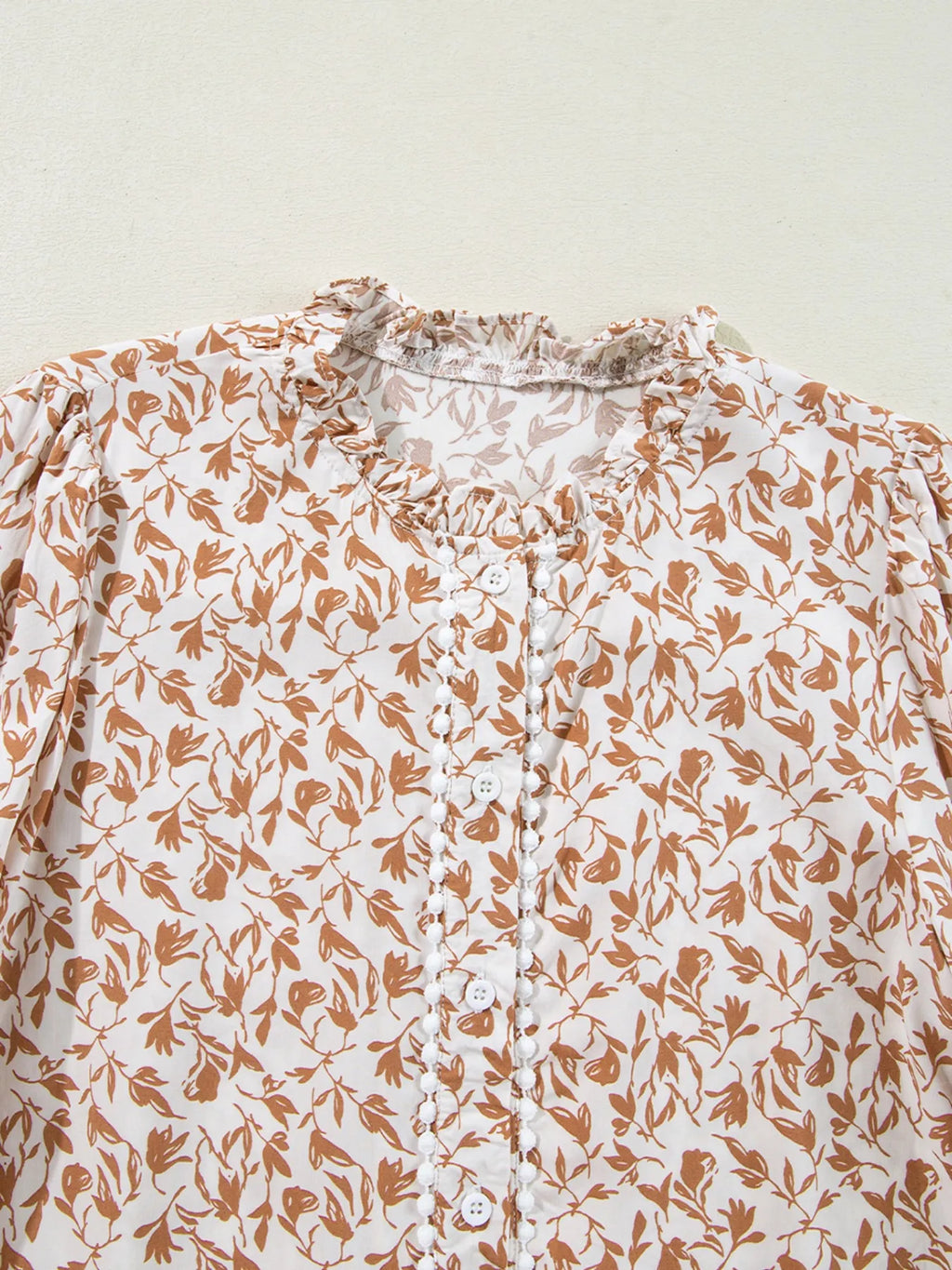 Sarah Express Women's Floral Button Down Long Sleeve Shirt - Ruffled Viscose Blouse