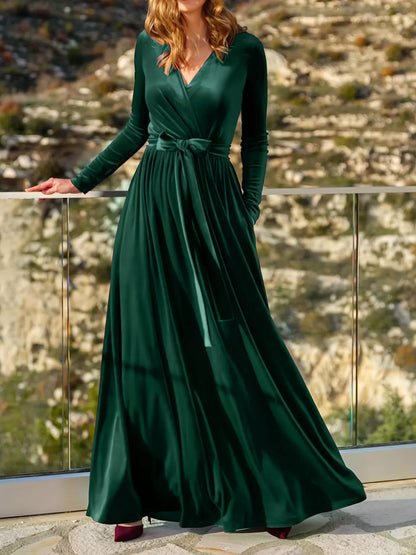 Sarah Express Women's Velvet Long Sleeve Maxi Dress Dark Green