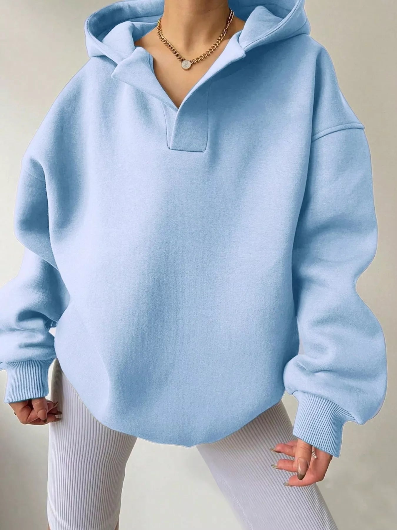 Sarah Express Women's Dropped Shoulder Long Sleeve Sweatshirt Light Blue