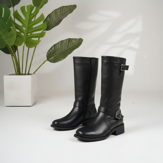 Women's Plus-Size Chunky Heel Zipper Thigh-High Boots – Synthetic Leather Over-the-Knee Boots