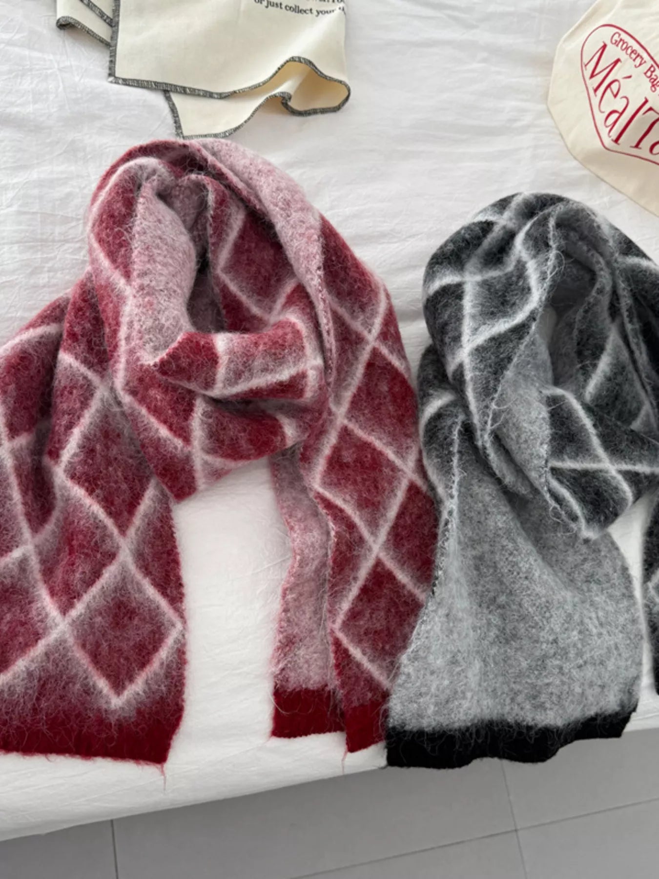 Sarah Express Women's Diamond Pattern Fuzzy Knit Scarf