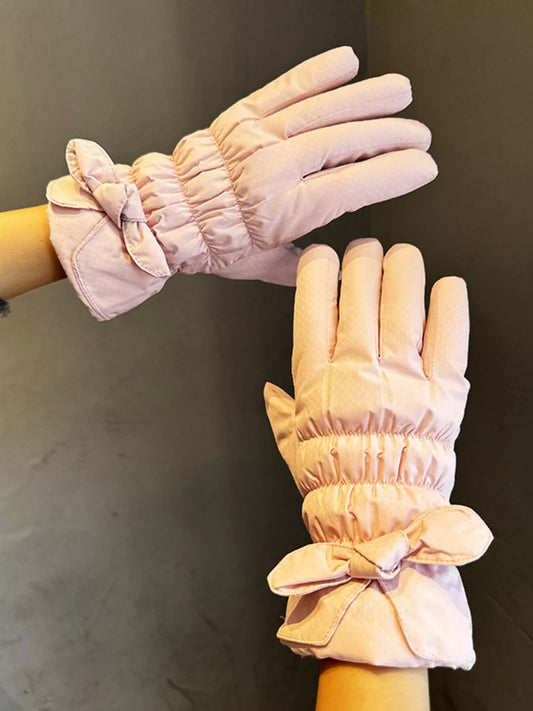 Sarah Express Women's Bowknot Ruched Gloves - Elegant Polyester Formal Accessory Pink One Size
