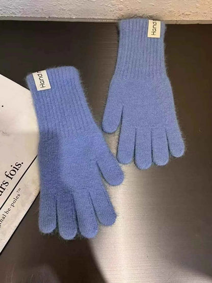 Sarah Express Women's Knitted Winter Gloves - Rabbit Fur Warm Gloves Dusty Blue ONESIZE