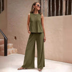 Sarah Express Women's Sleeveless Round Neck Top & Pants Two Piece Casual Set Street Style