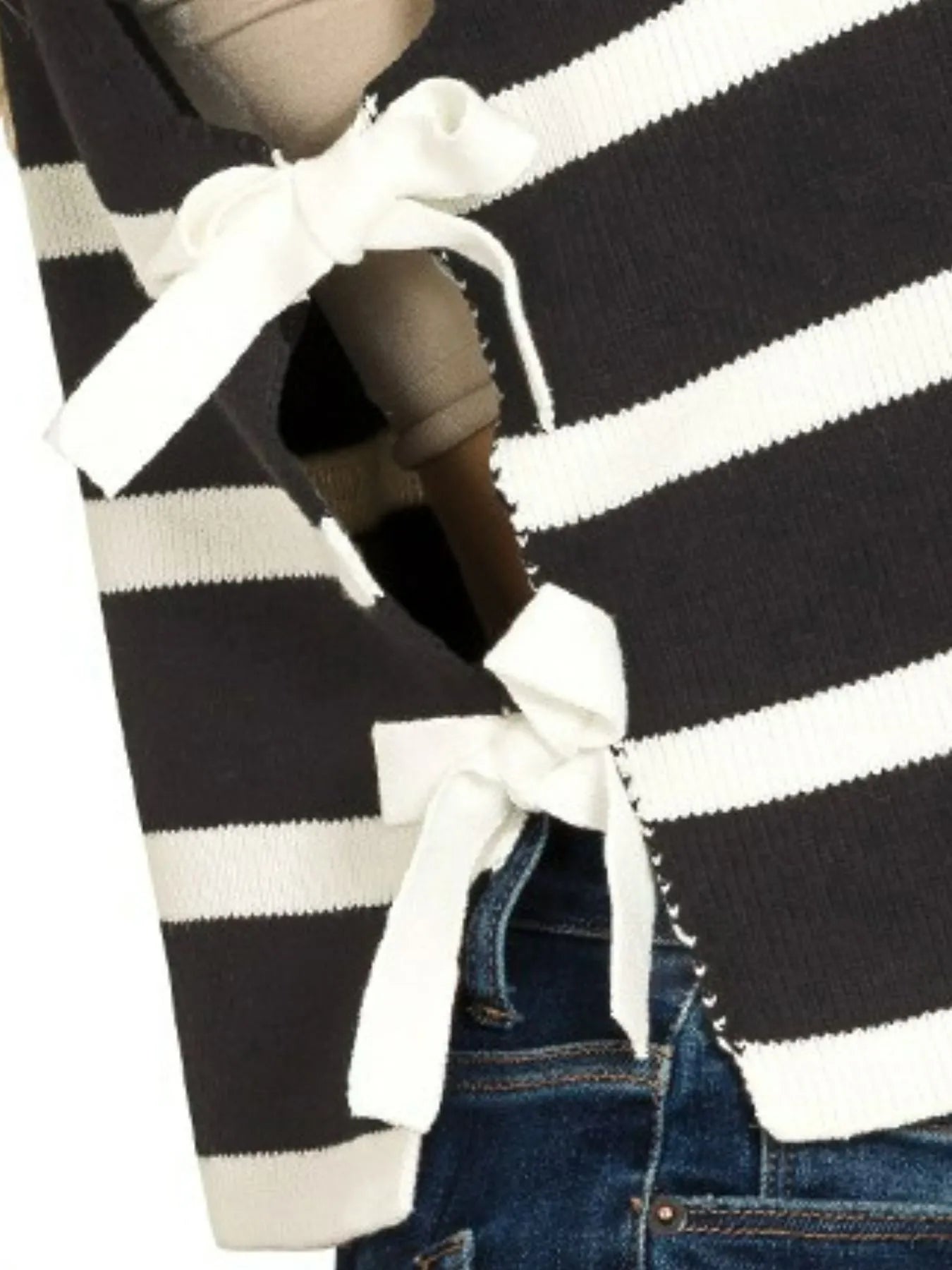 Sarah Express Women's Side Tie Stripe Sweater Vest - Black White Cropped for Casual & Layering