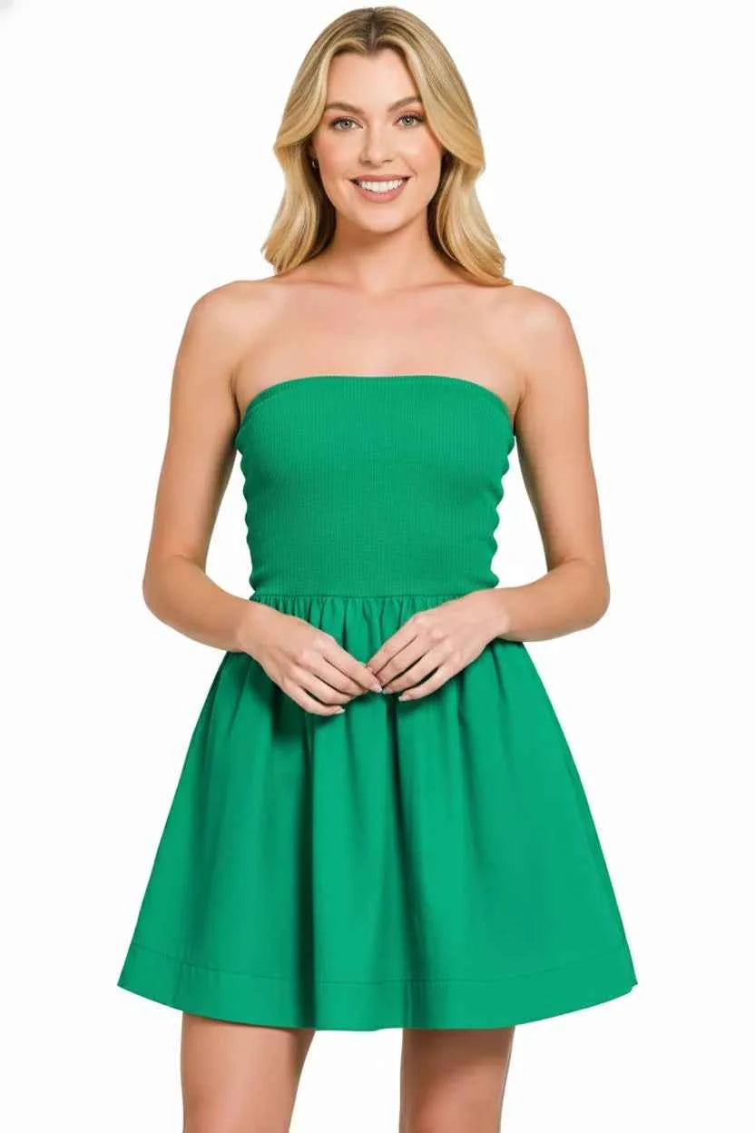 Sarah Express Women's Knit Tube Top Flare Mini Dress - Casual Bodycon Dress