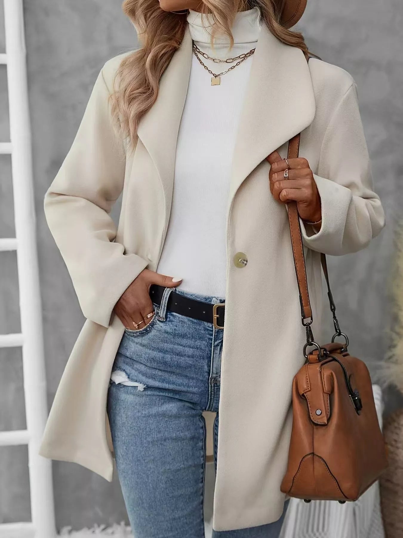 Sarah Express Women's Lapel Collar Single-Button Overcoat