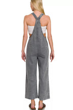 Sarah Express Women’s Washed Cotton Jumpsuit with Knot Straps and Pockets