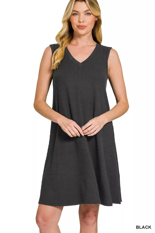 Sarah Express Women's Raised Rib Sleeveless Mini Dress BLACK