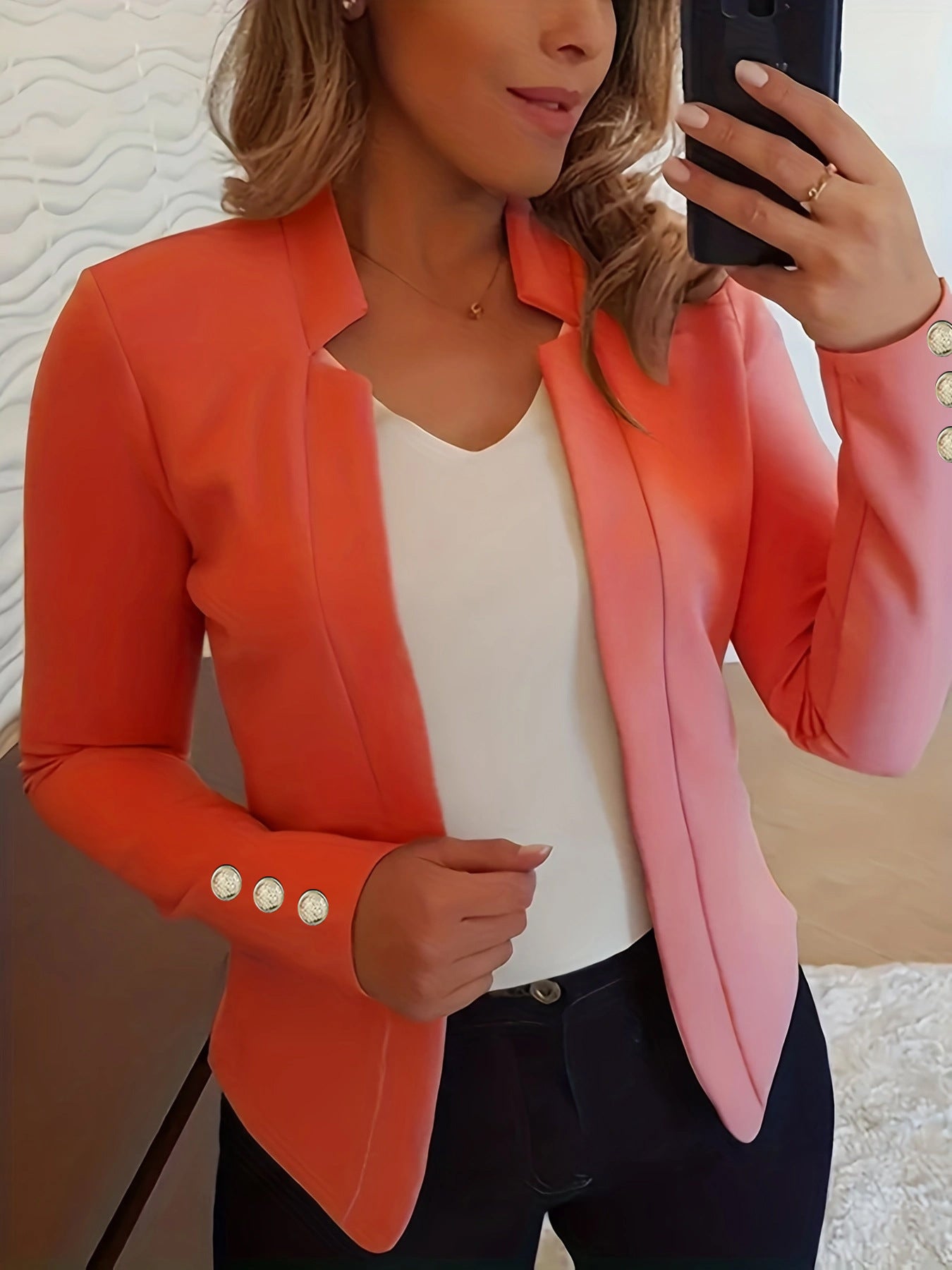 Sarah Express Women's Professional Blazer Casual Suit Collar Long Sleeve Jacket
